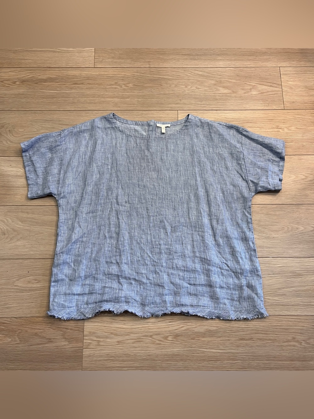Eileen Fisher Blue Textured Oversized Tunic Top Raw Hem Size XL